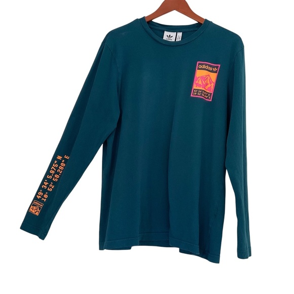 Adidas Men Adiplore T-Shirt Sz L Teal Long Sleeve Cotton Athleisure Streetwear - Picture 1 of 9